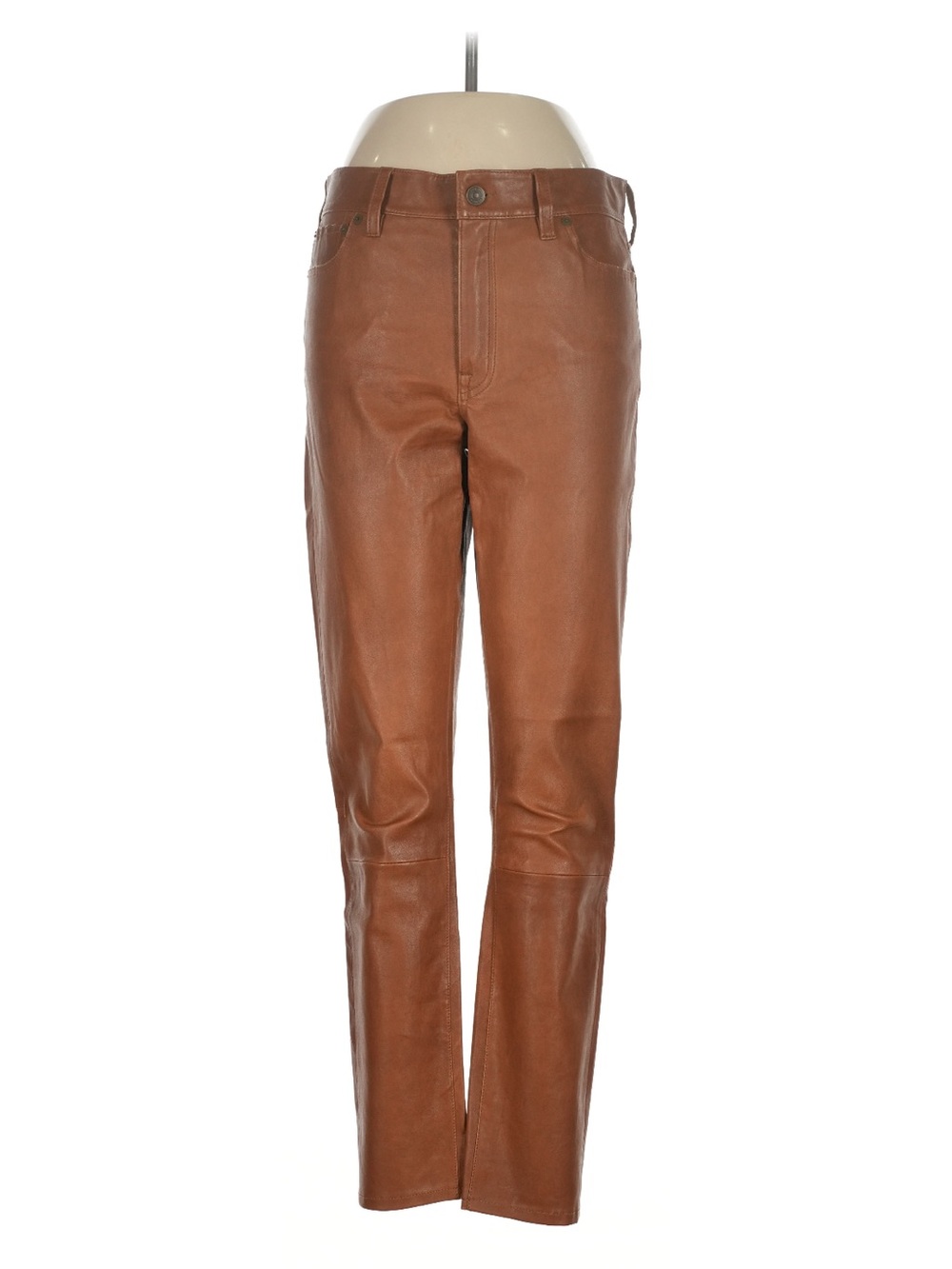Polo Ralph Lauren Lambskin Leather Straight Leg Pants Slim 5-Pocket Cognac $998